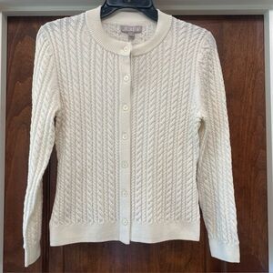 J. Crew Cable-knit crewneck cardigan in merino wool ivory Sz Small NWT
